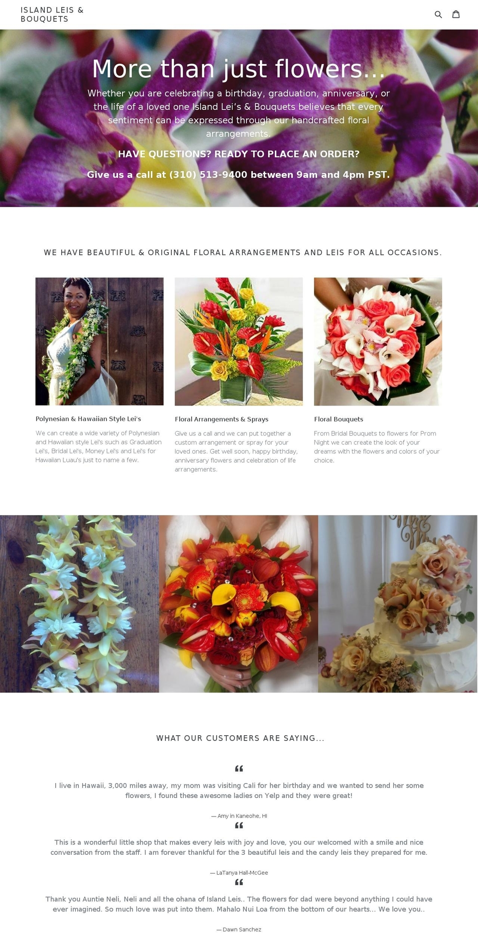 islandleisandbouquets.com shopify website screenshot