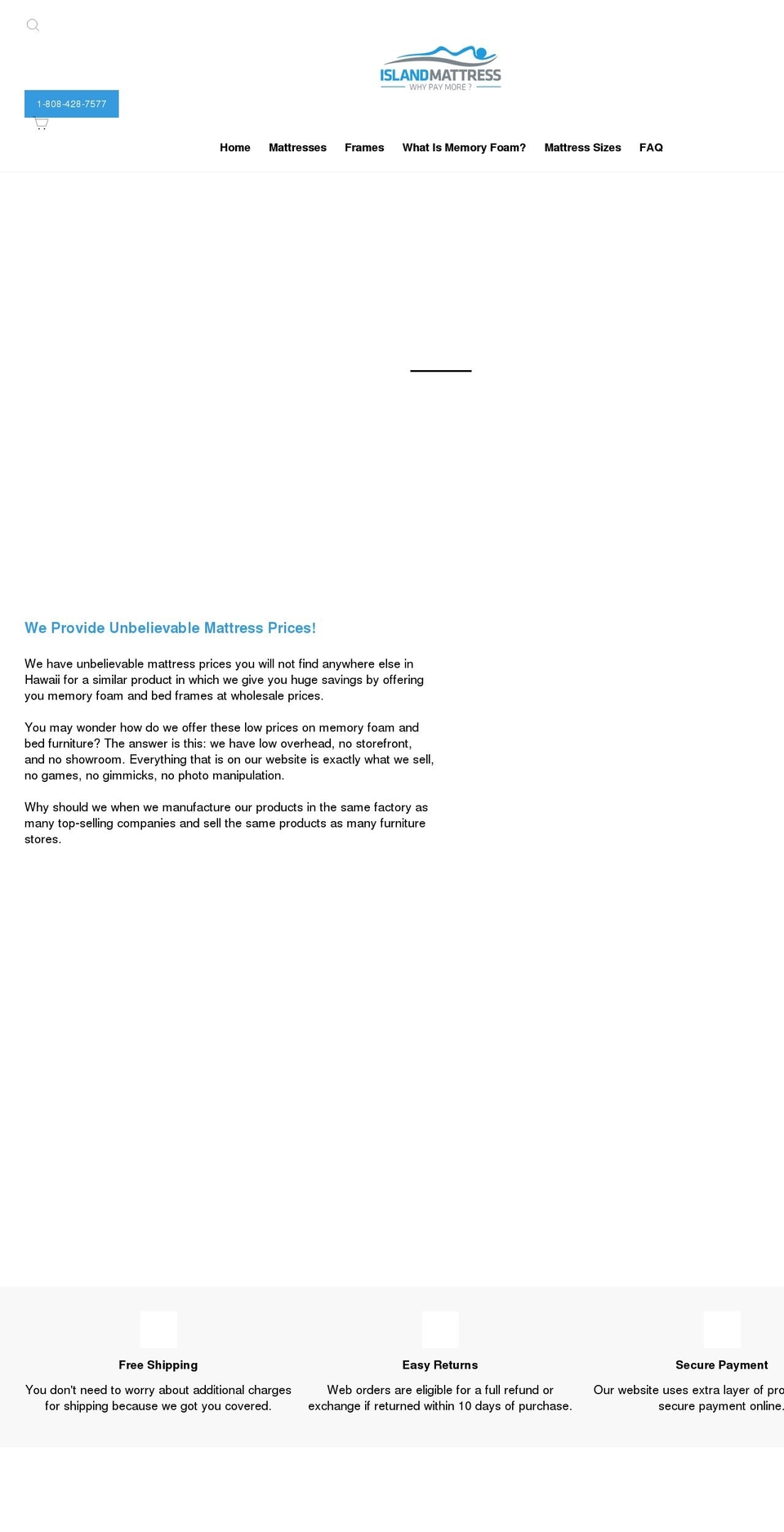 islandmattress.com shopify website screenshot
