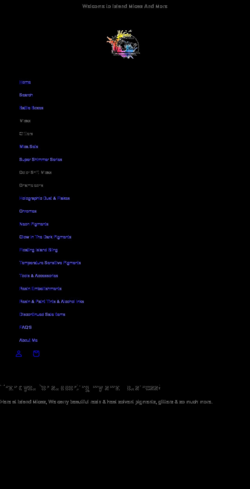 islandmicasandmore.com shopify website screenshot