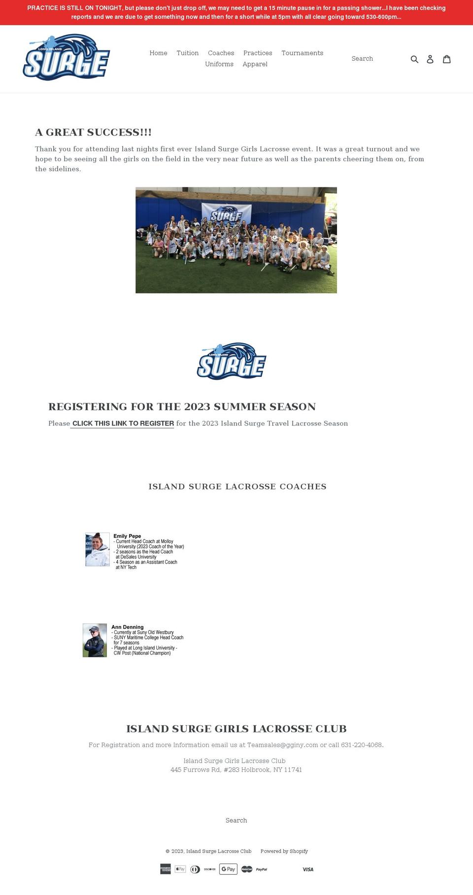 islandsurgelacrosseclub.com shopify website screenshot