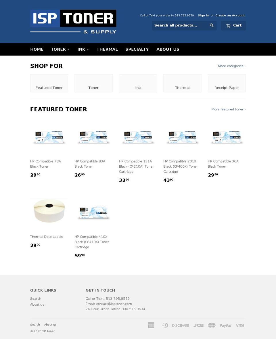 isp-toner.com shopify website screenshot