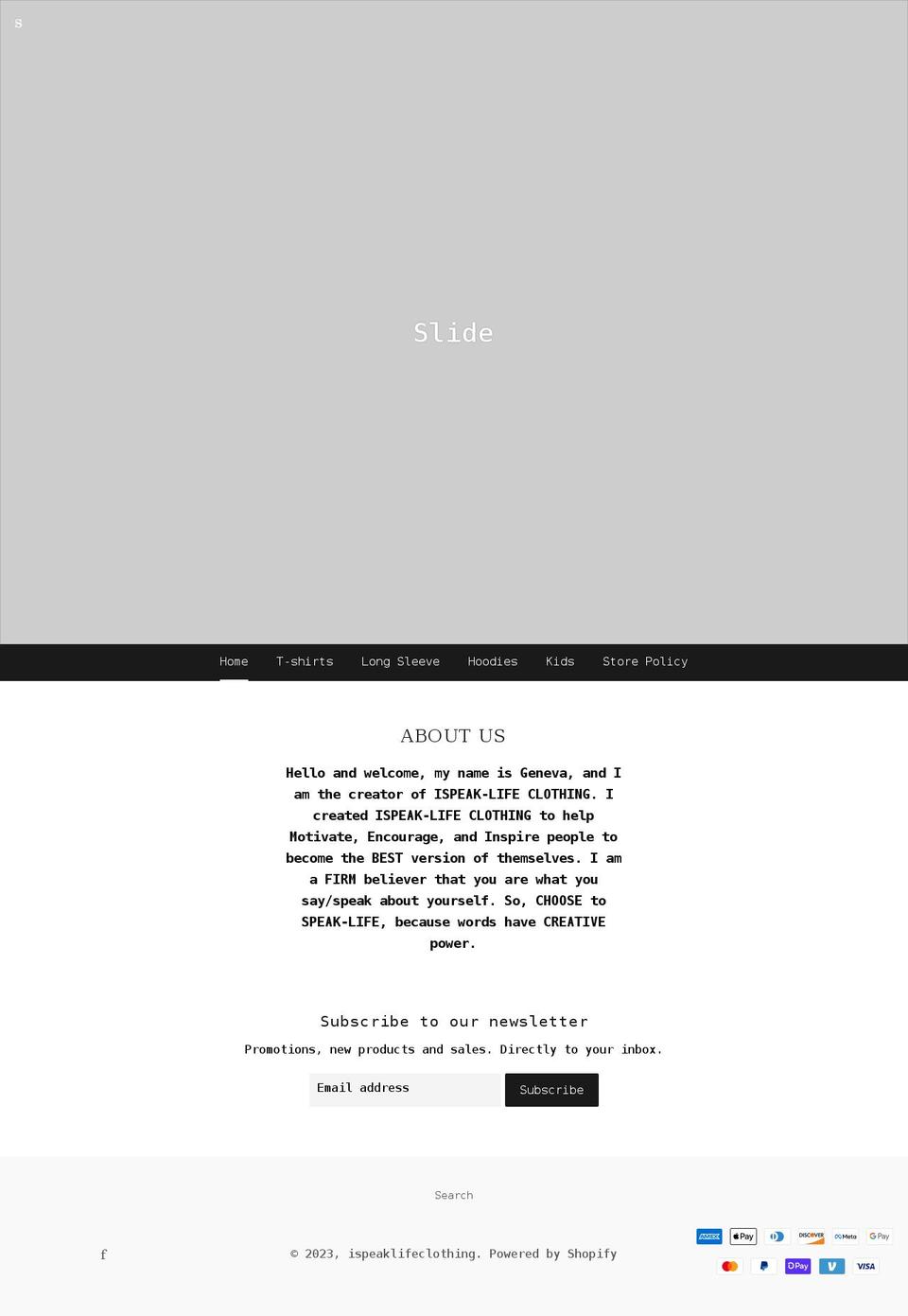 ispeaklifeclothing.com shopify website screenshot