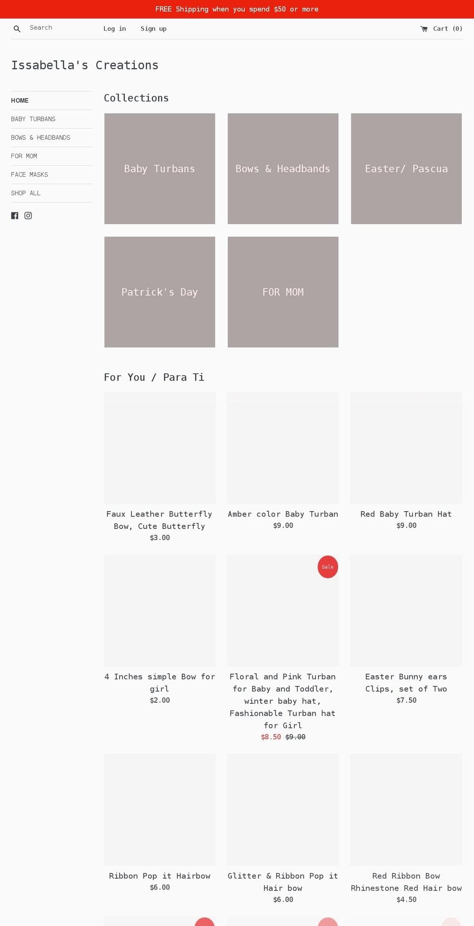 issabellascreations.com shopify website screenshot