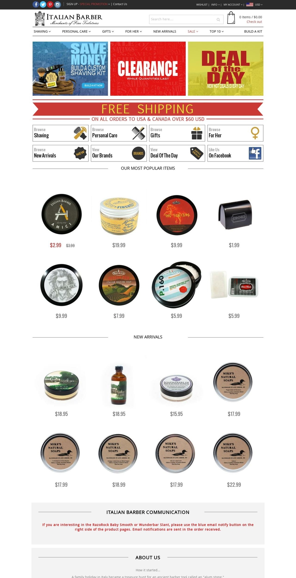 italianbarber.com shopify website screenshot