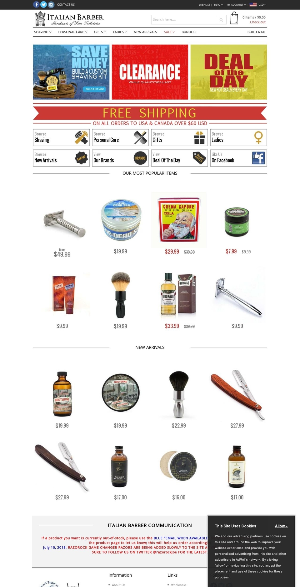 italianbarbershop.com — Shopify storefront screenshot