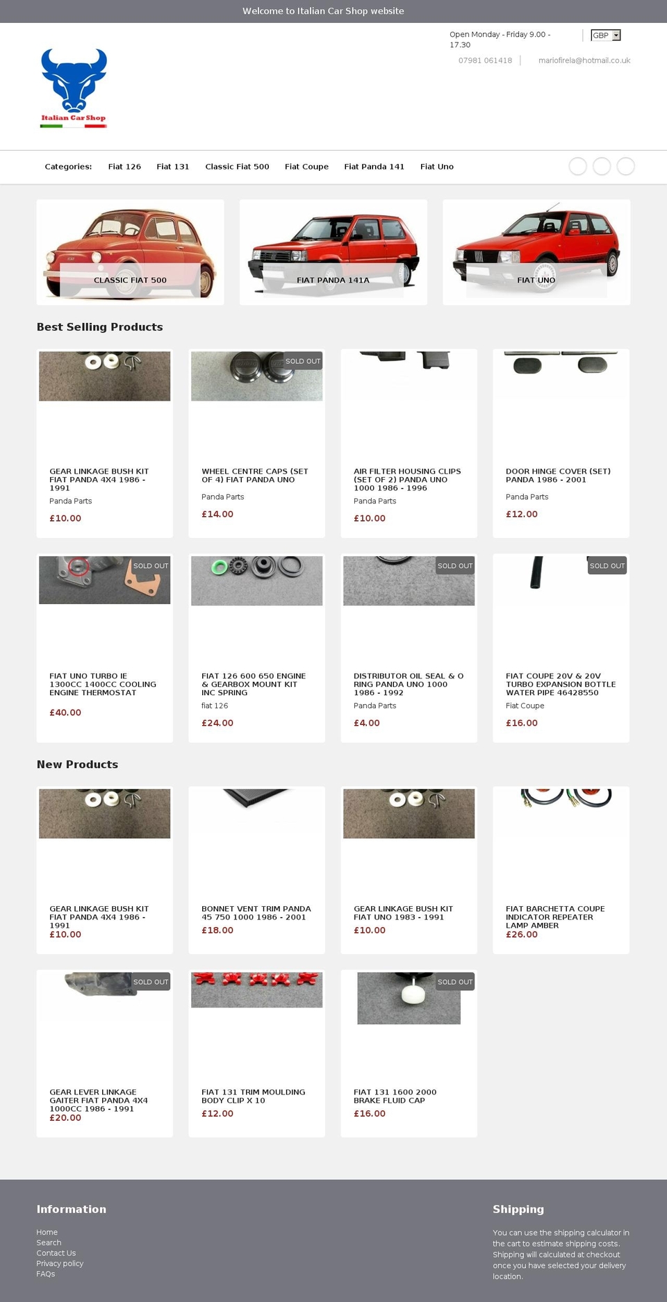 italiancarshop.co.uk shopify website screenshot