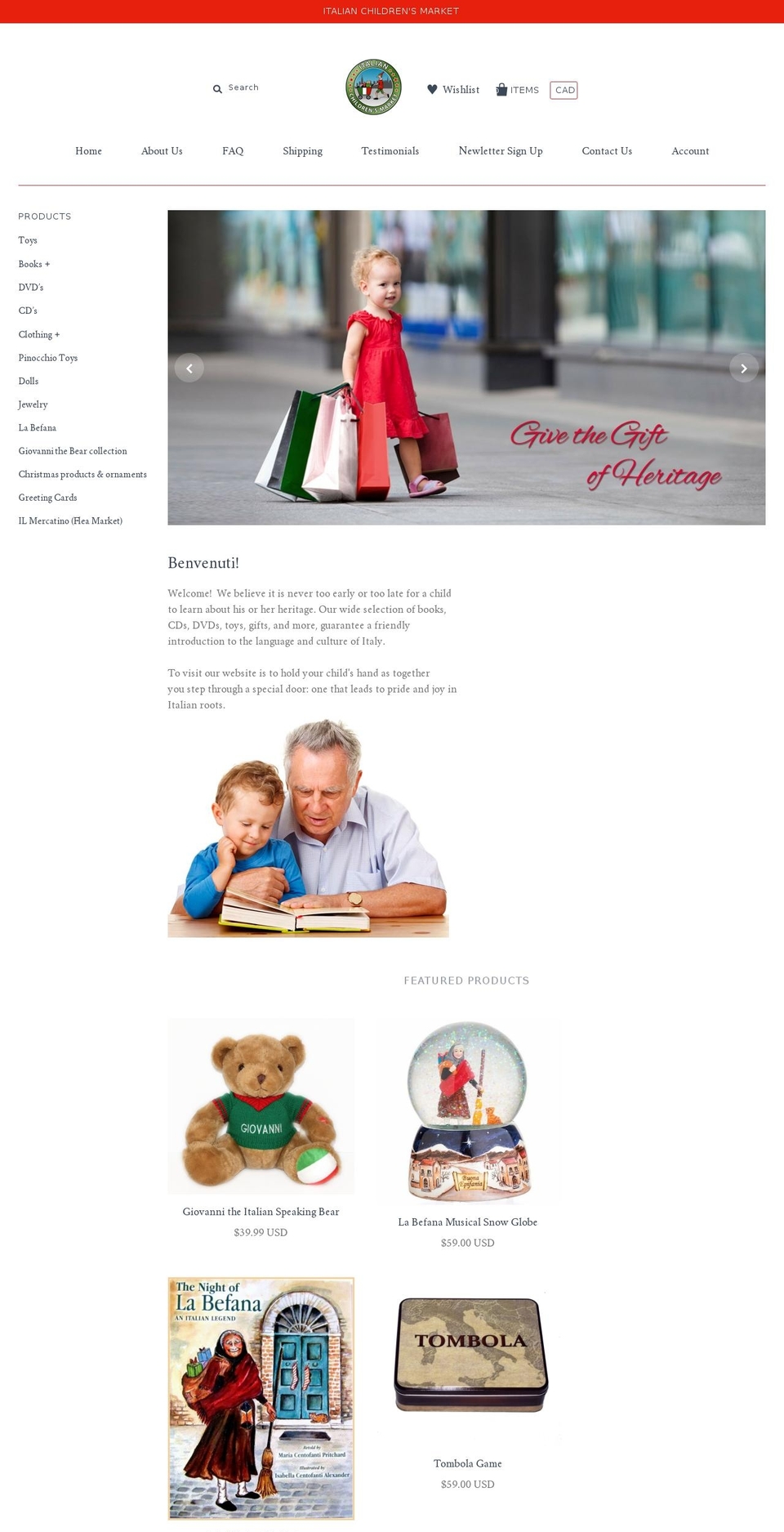 italianchildrensmarket.com shopify website screenshot