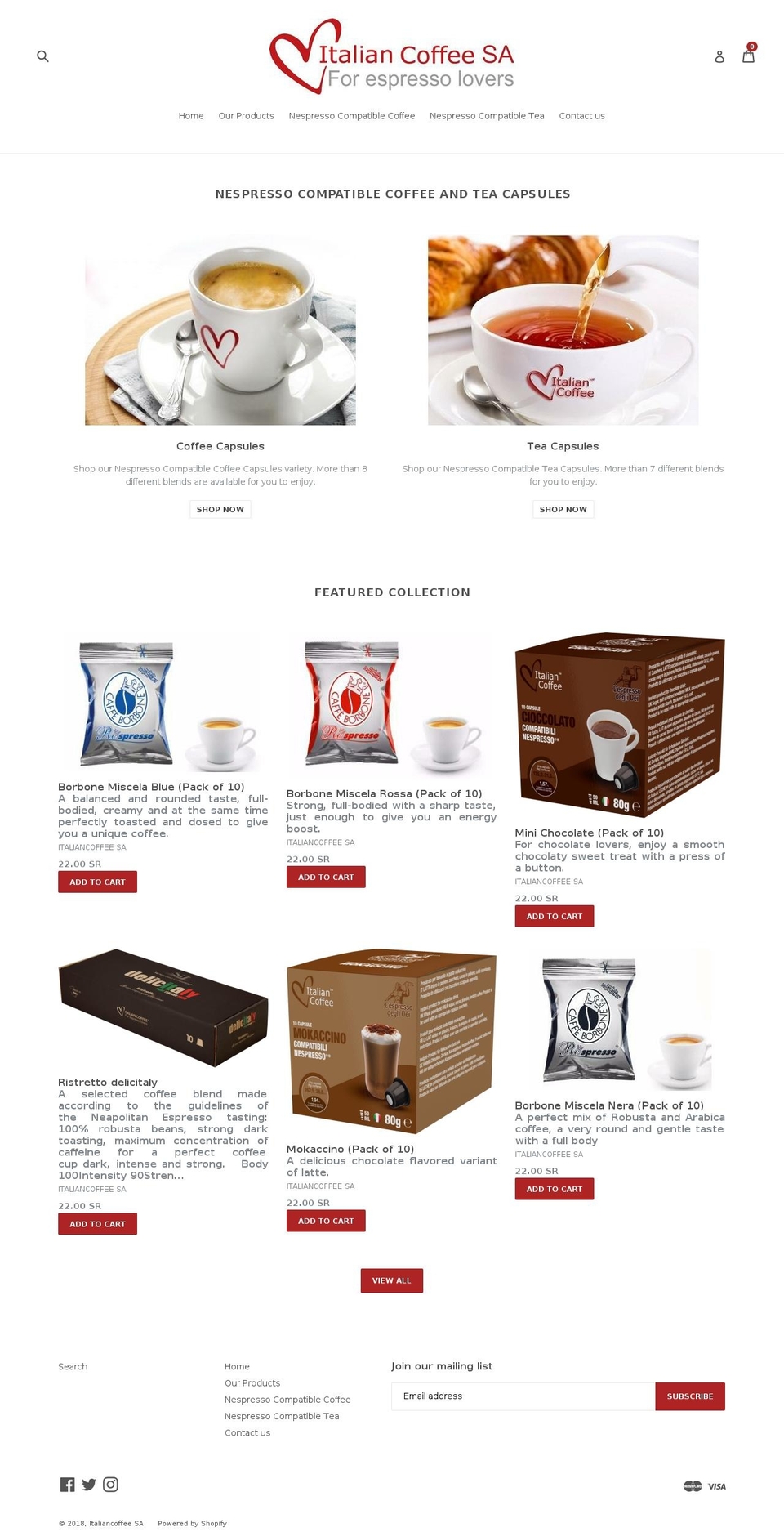 italiancoffee.co shopify website screenshot