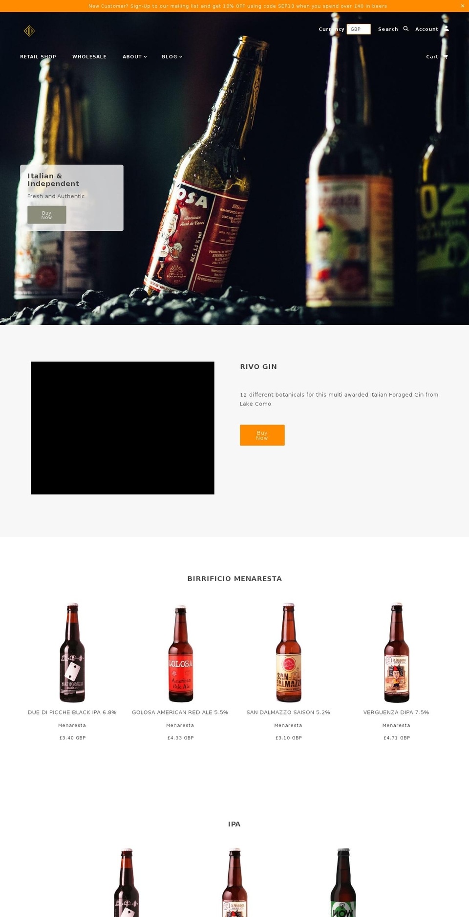 italiancraftbeers.co.uk shopify website screenshot