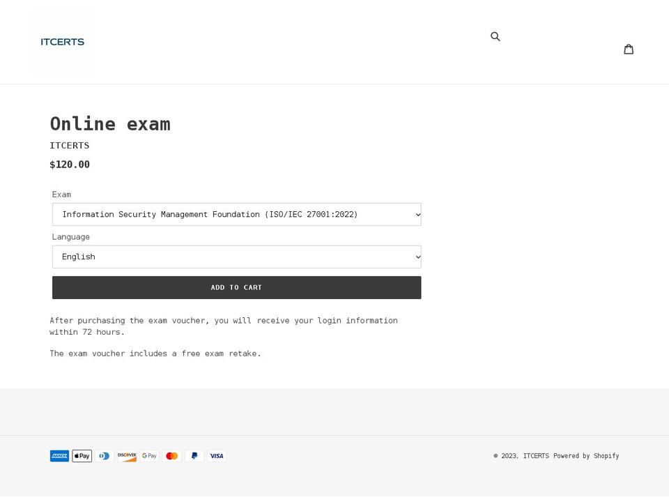 itcerts.myshopify.com shopify website screenshot