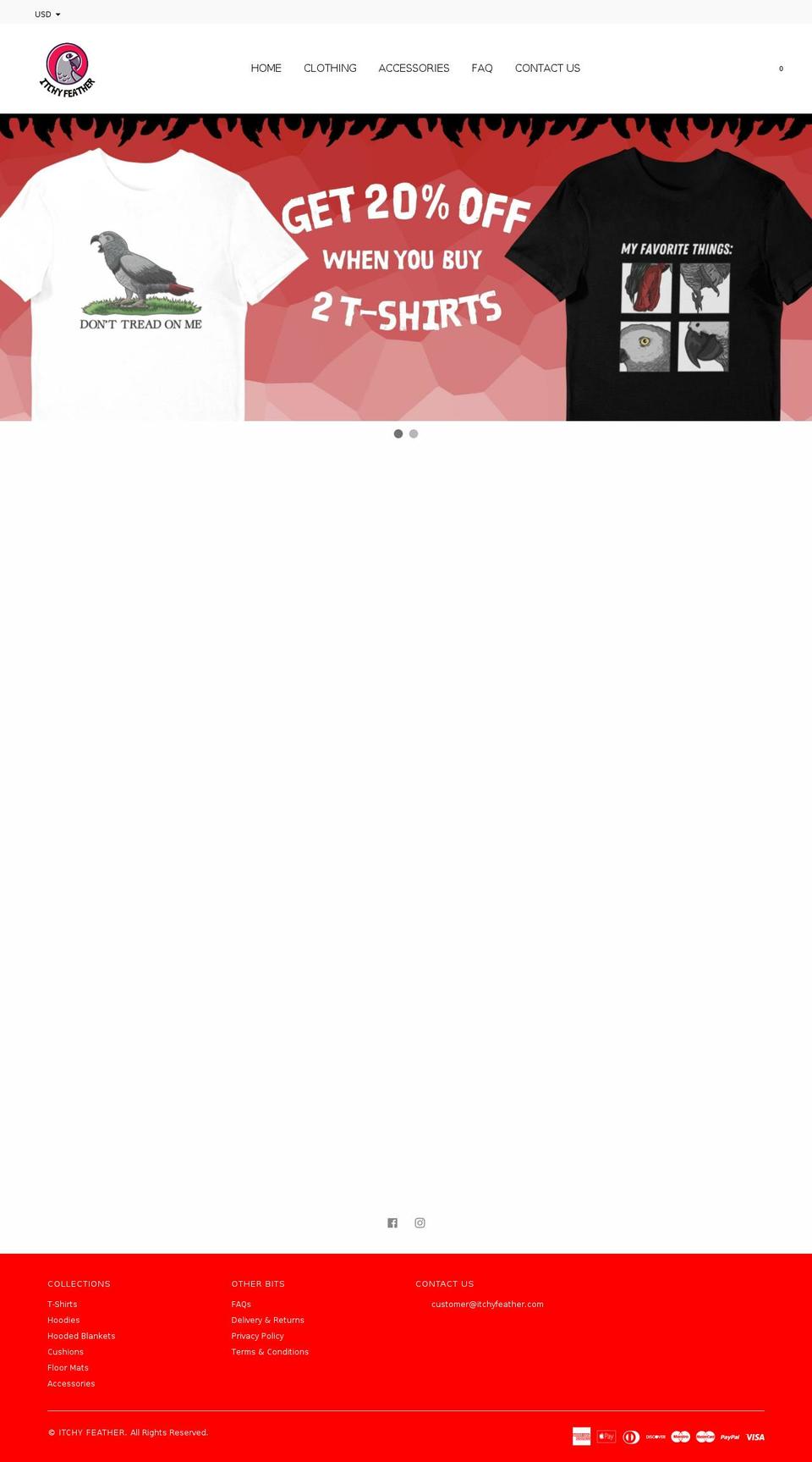 itchyfeather.com shopify website screenshot