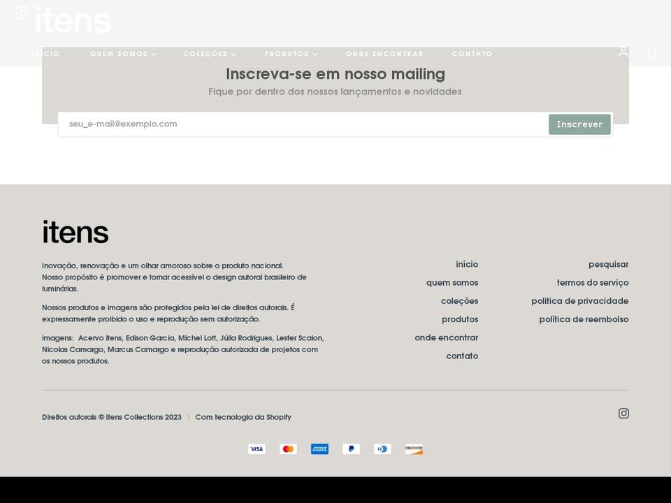 itenscollections.com shopify website screenshot