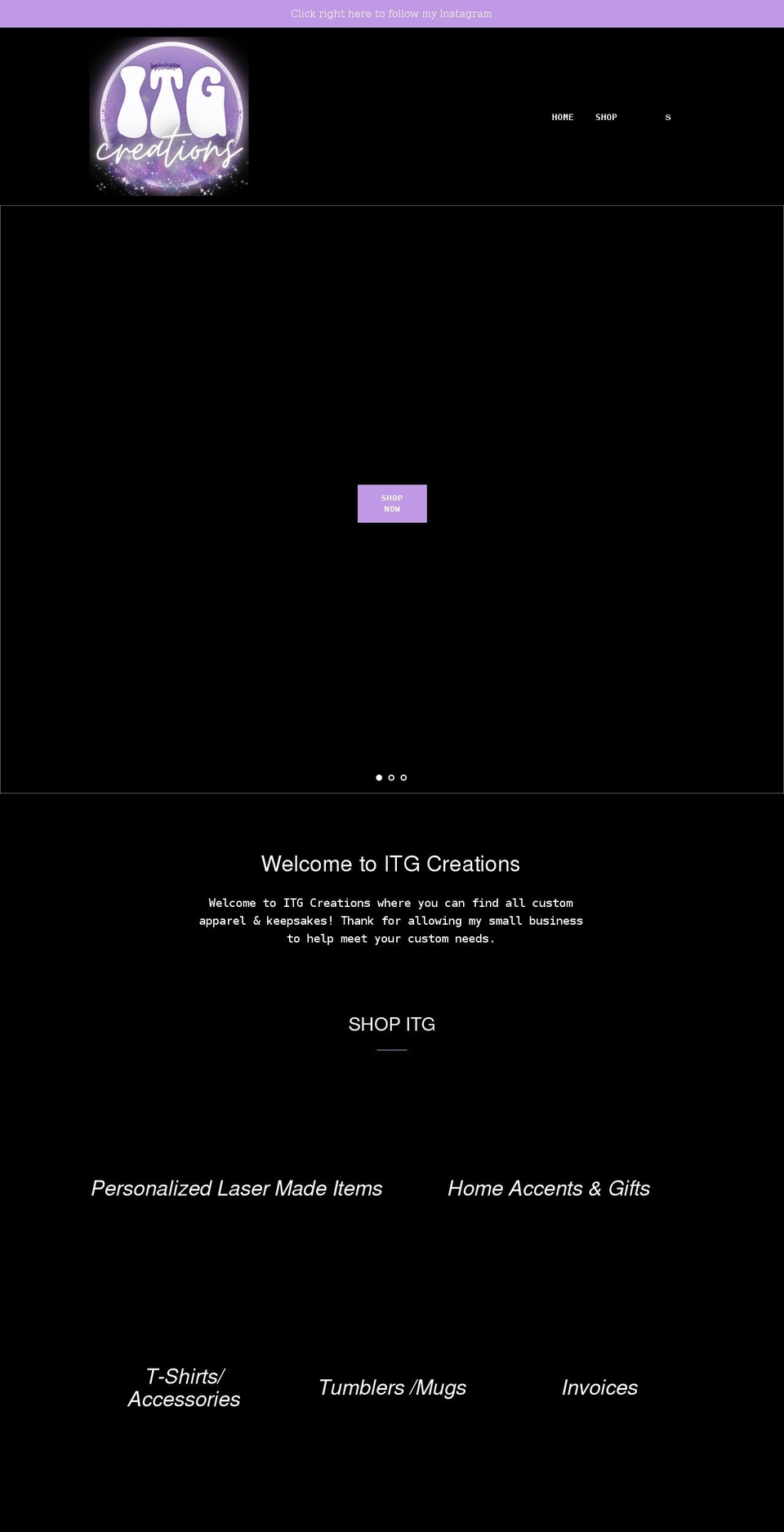 itgcreations.com shopify website screenshot