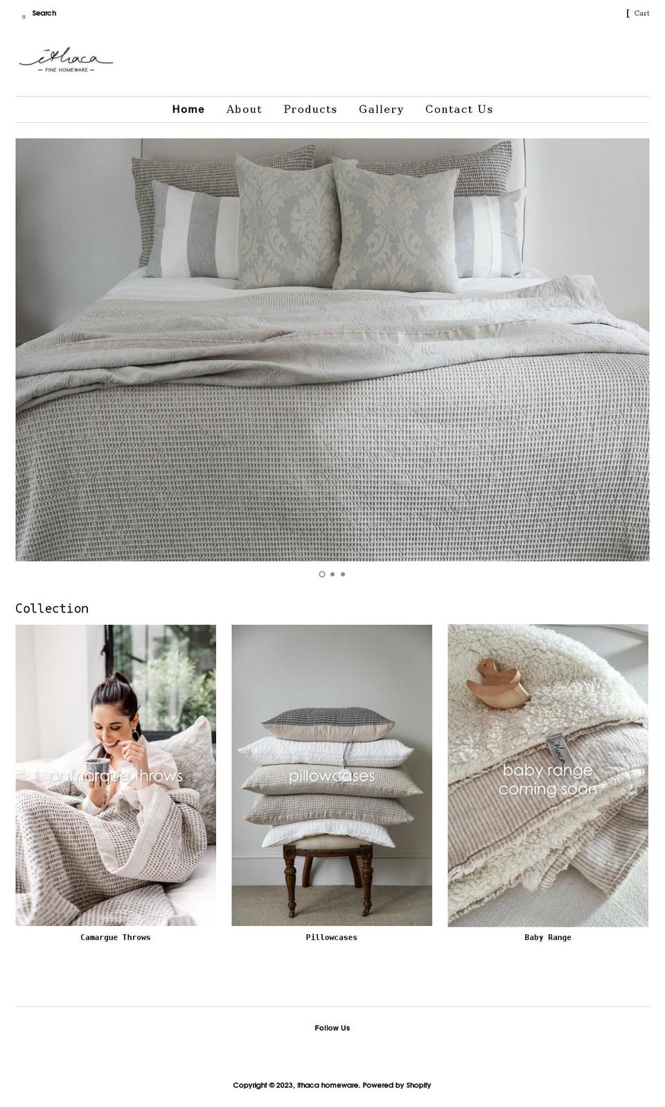 ithacahomeware.com shopify website screenshot