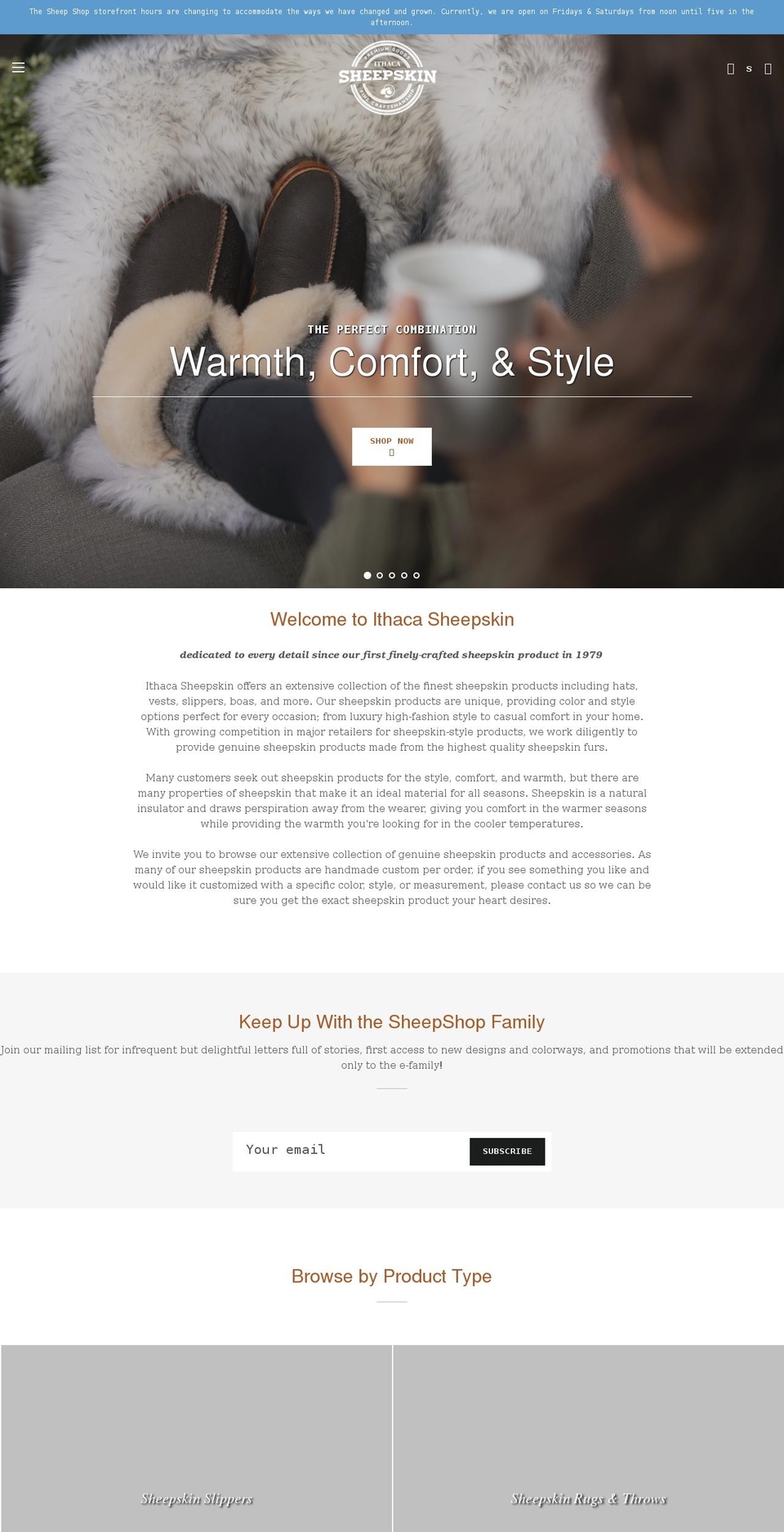 ithacasheepskin.com shopify website screenshot