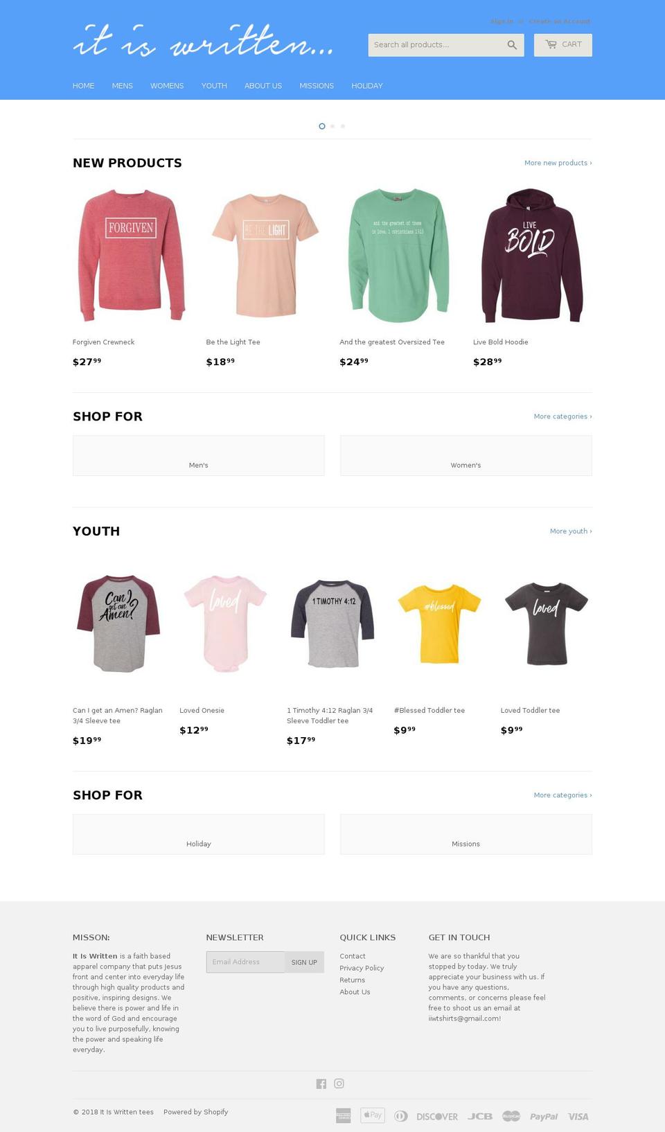 itiswrittentees.com — Shopify storefront screenshot