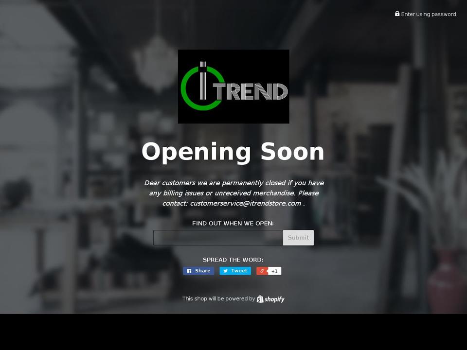 itrendstore.com shopify website screenshot