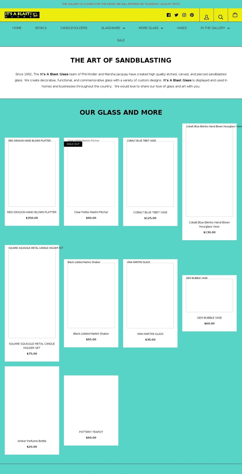 its-a-blast-glass.com — Shopify storefront screenshot
