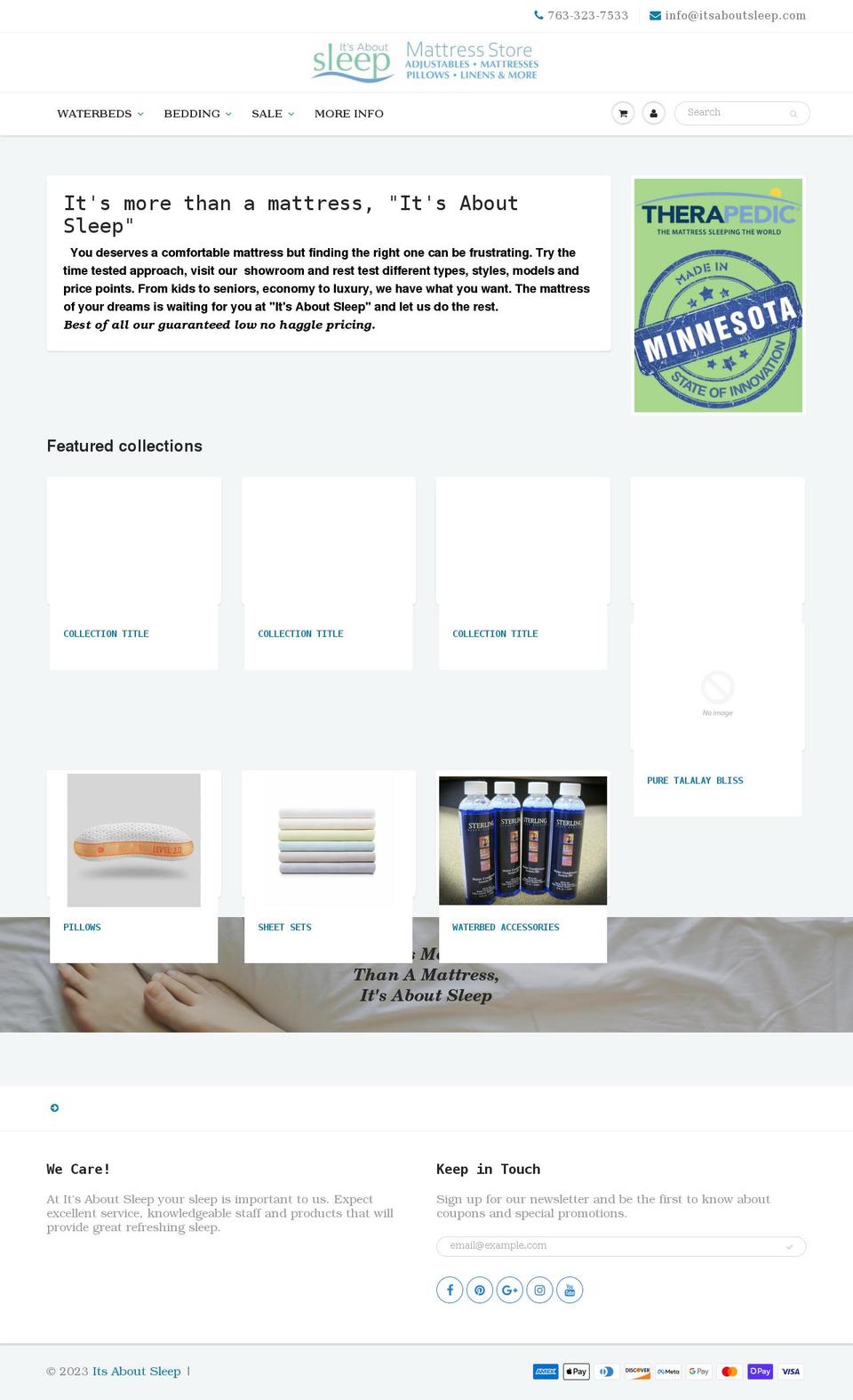 itsaboutsleep.com shopify website screenshot
