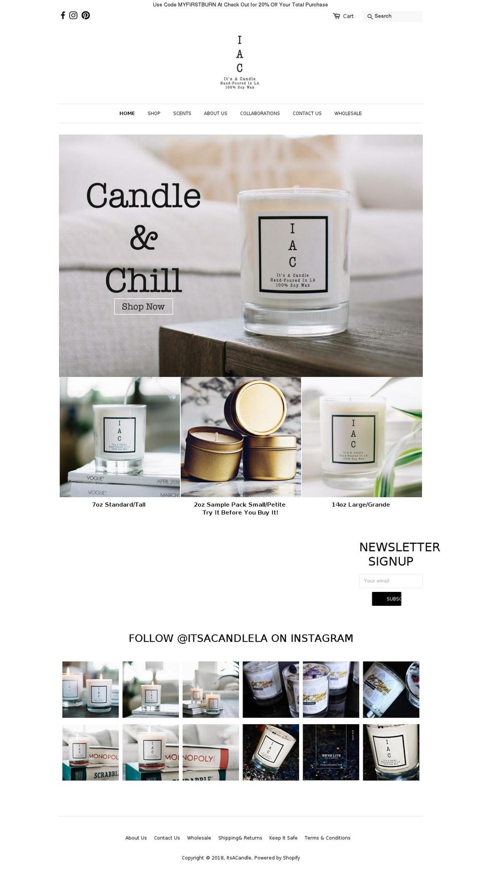 itsacandlela.com — Shopify storefront screenshot