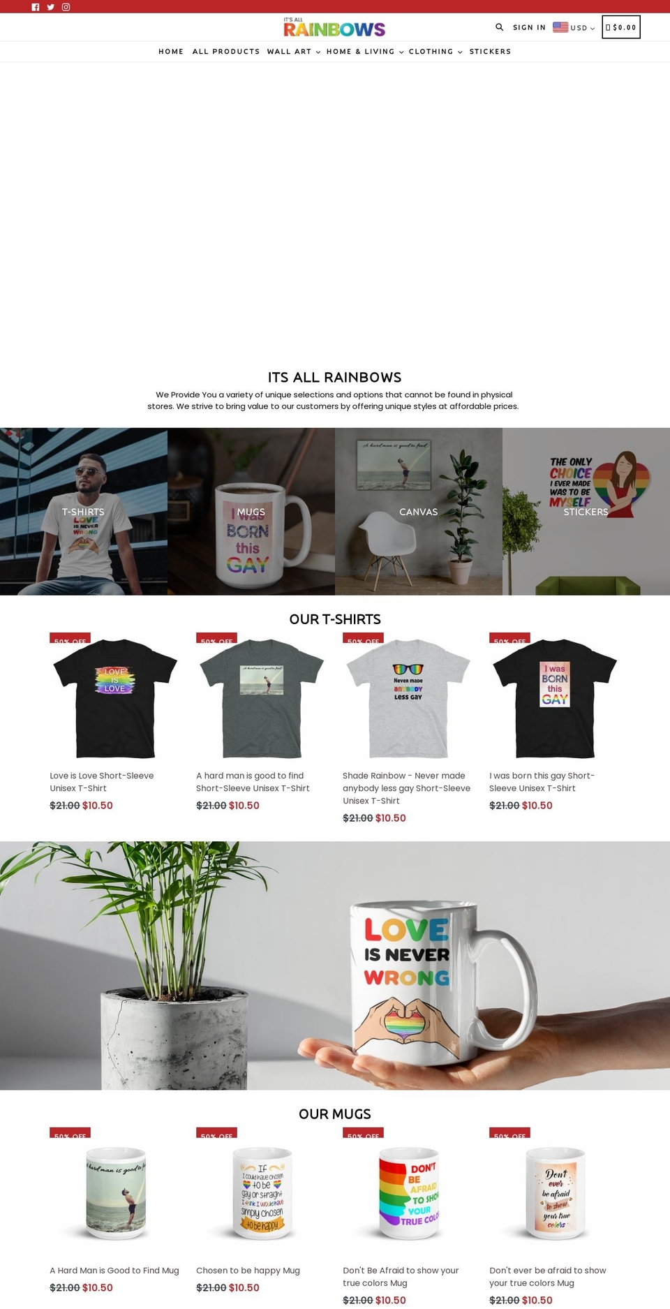 itsallrainbows.com shopify website screenshot