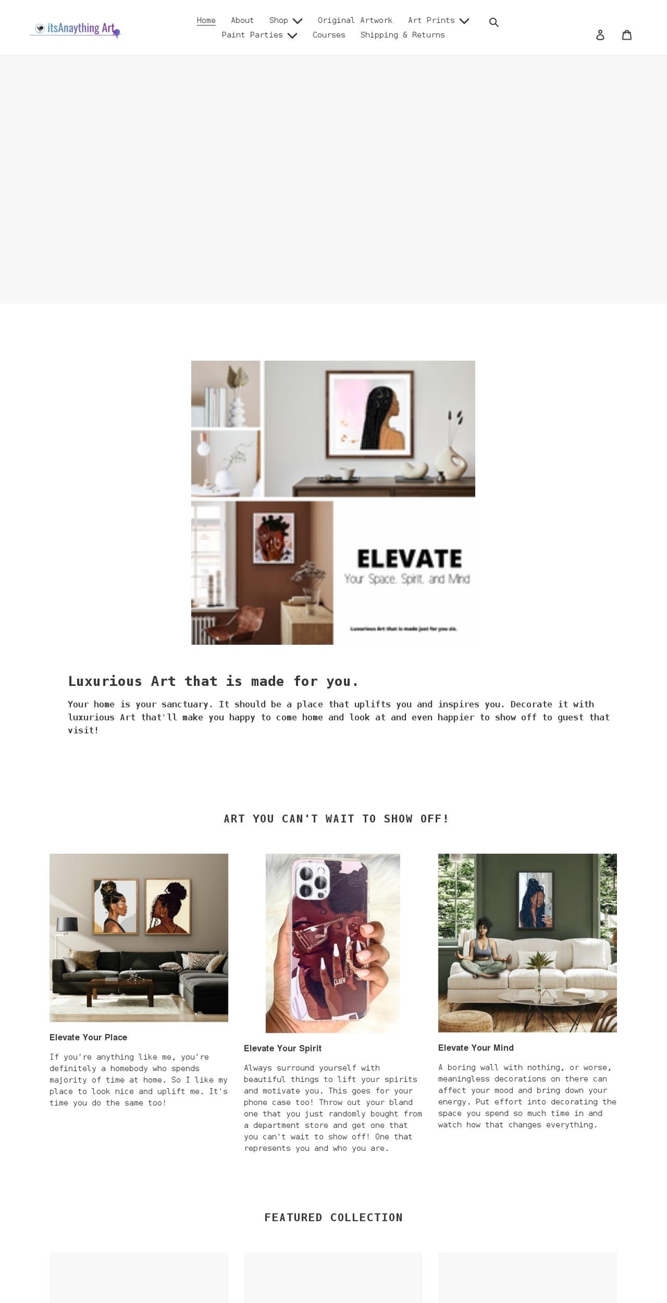 itsanaythingart.com shopify website screenshot