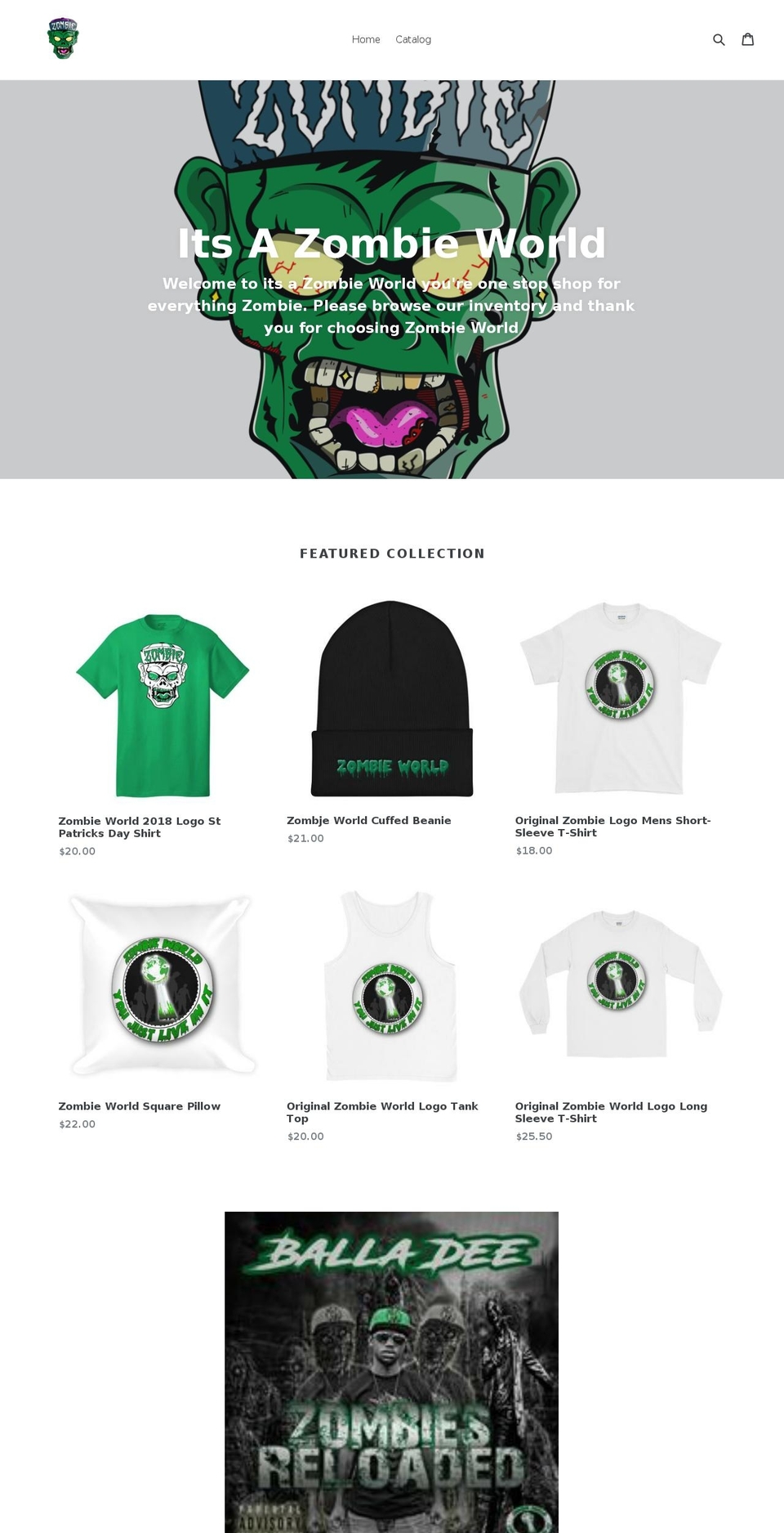 itsazombieworld.com — Shopify storefront screenshot
