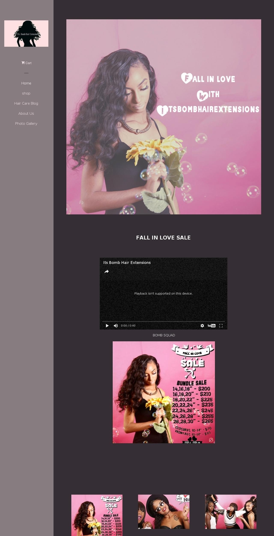 itsbombhairextensions.com shopify website screenshot