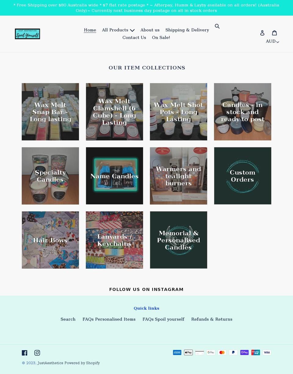 itsjustaesthetics.com shopify website screenshot