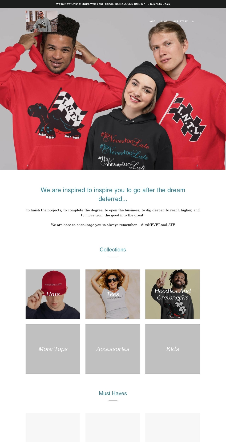 itsnevertoolate.shop shopify website screenshot
