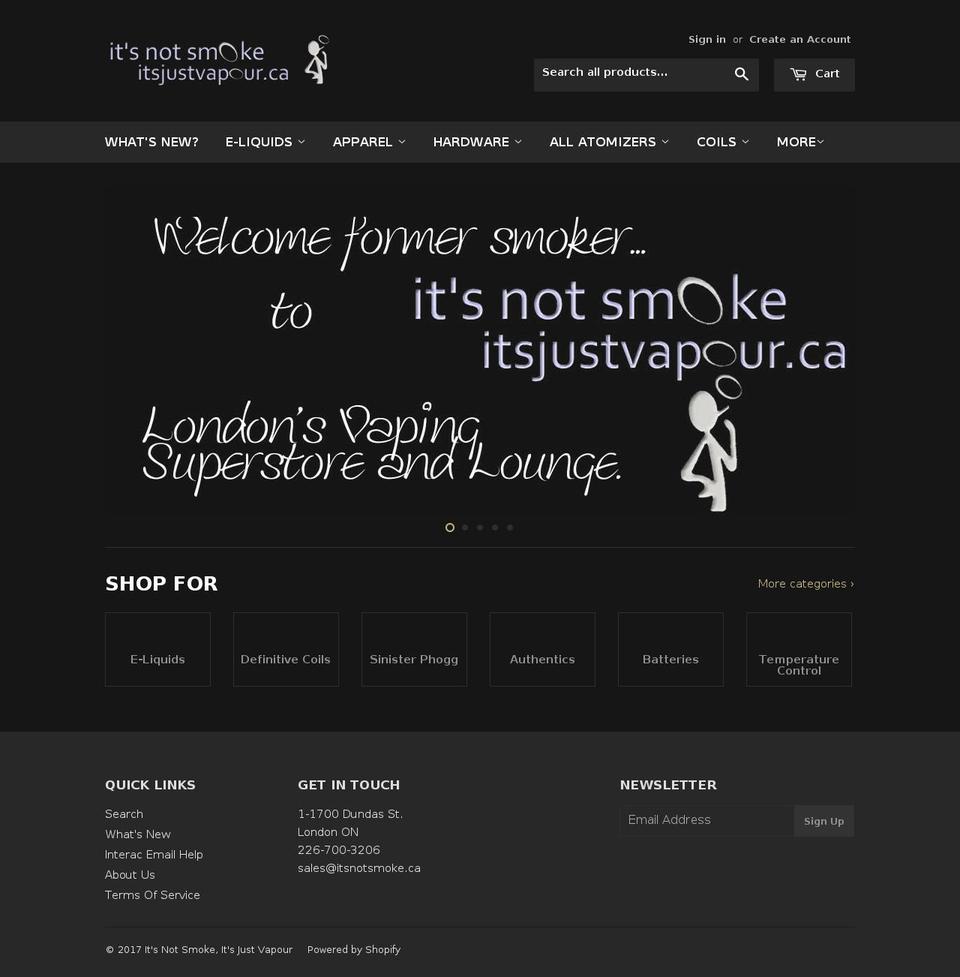 itsnotsmokeitsjustvapour.com shopify website screenshot