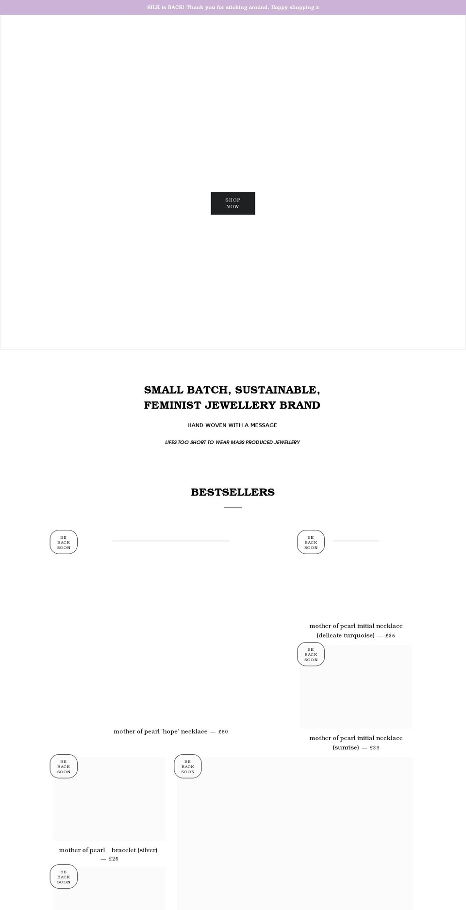 itssilkjewellery.com shopify website screenshot