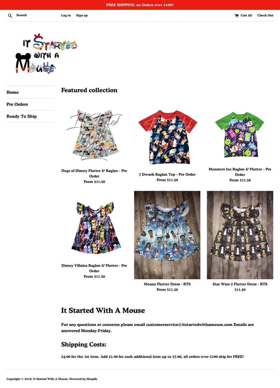 itstartedwithamouse.com — Shopify storefront screenshot