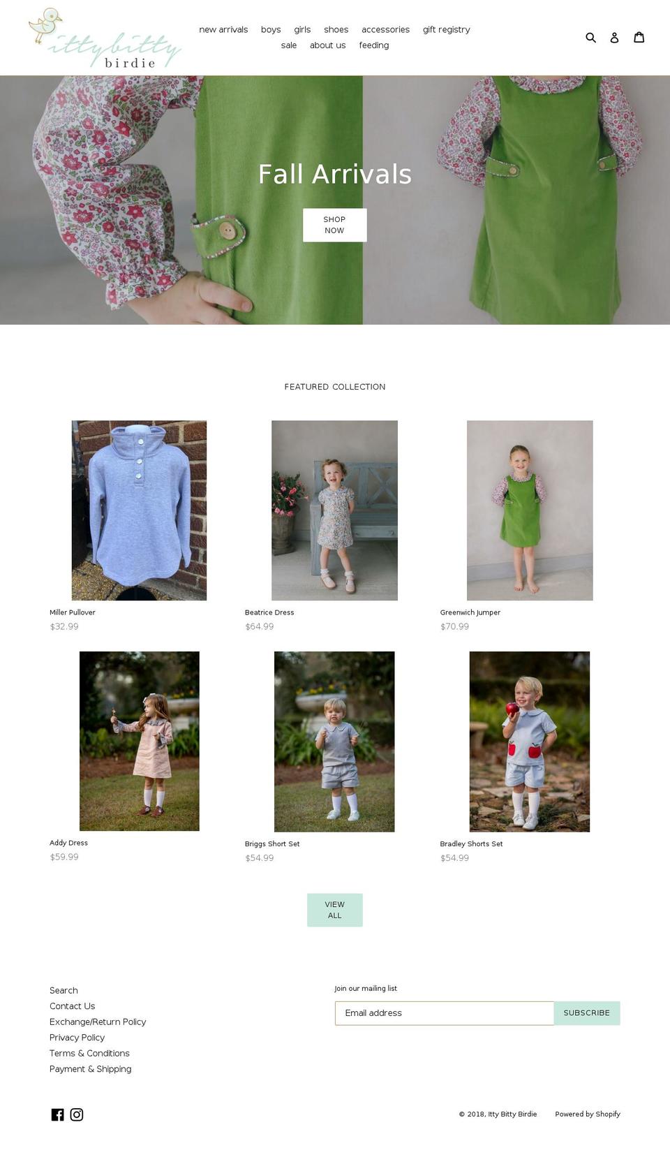 ittybittybirdie.com shopify website screenshot