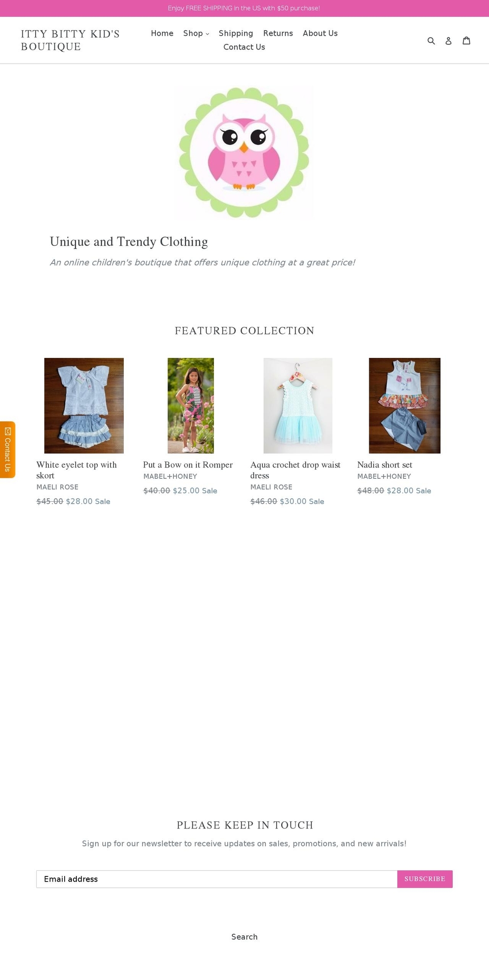 ittybittykidsboutique.com — Shopify storefront screenshot