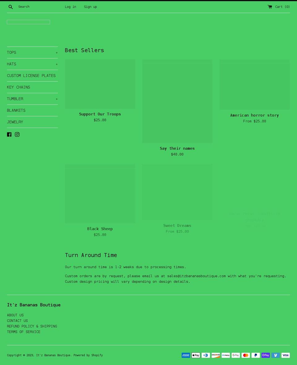 itzbananasboutique.com shopify website screenshot