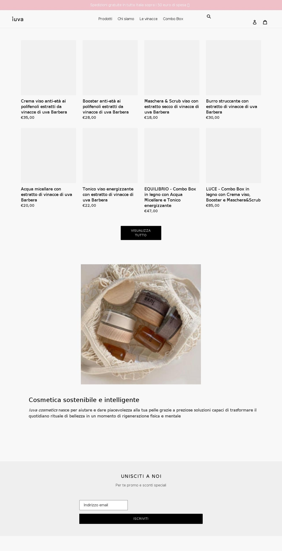 iuvacosmetics.it shopify website screenshot