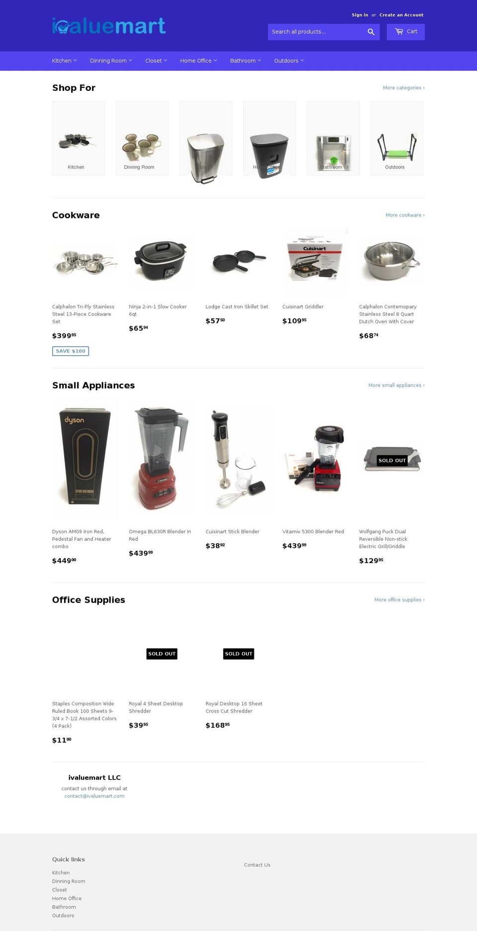 ivaluecookware.com shopify website screenshot