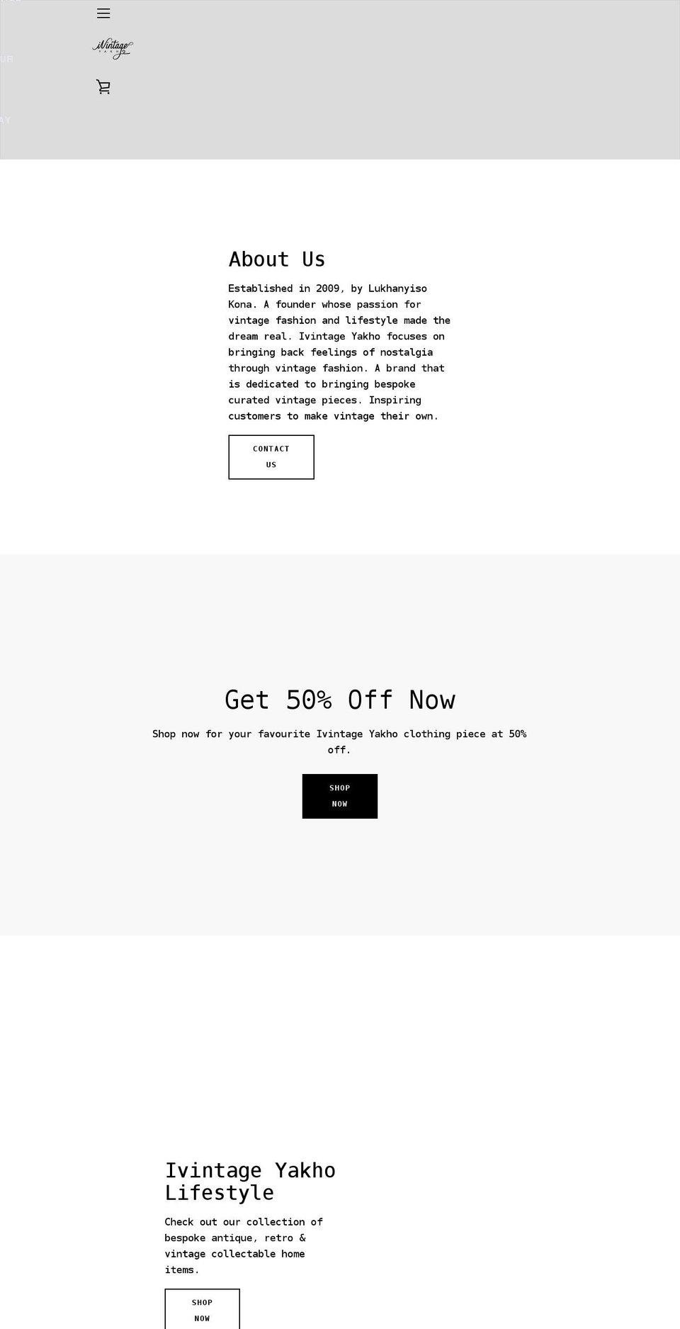 ivintageyakho.co.za shopify website screenshot