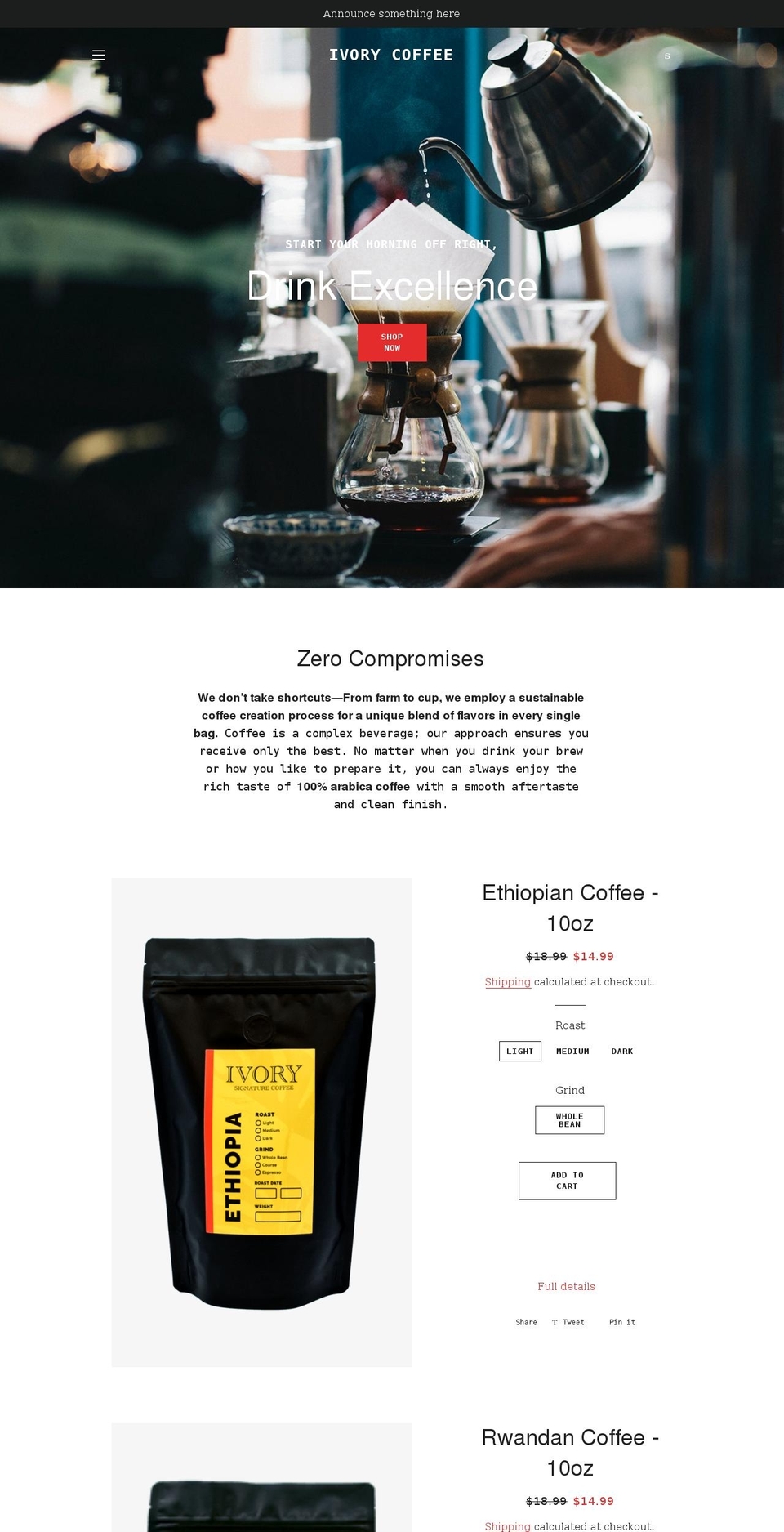 ivory.coffee shopify website screenshot