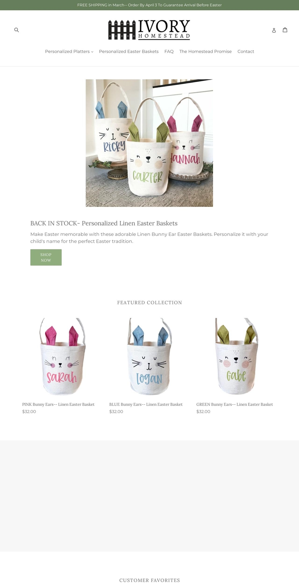 ivoryhomestead.com — Shopify storefront screenshot