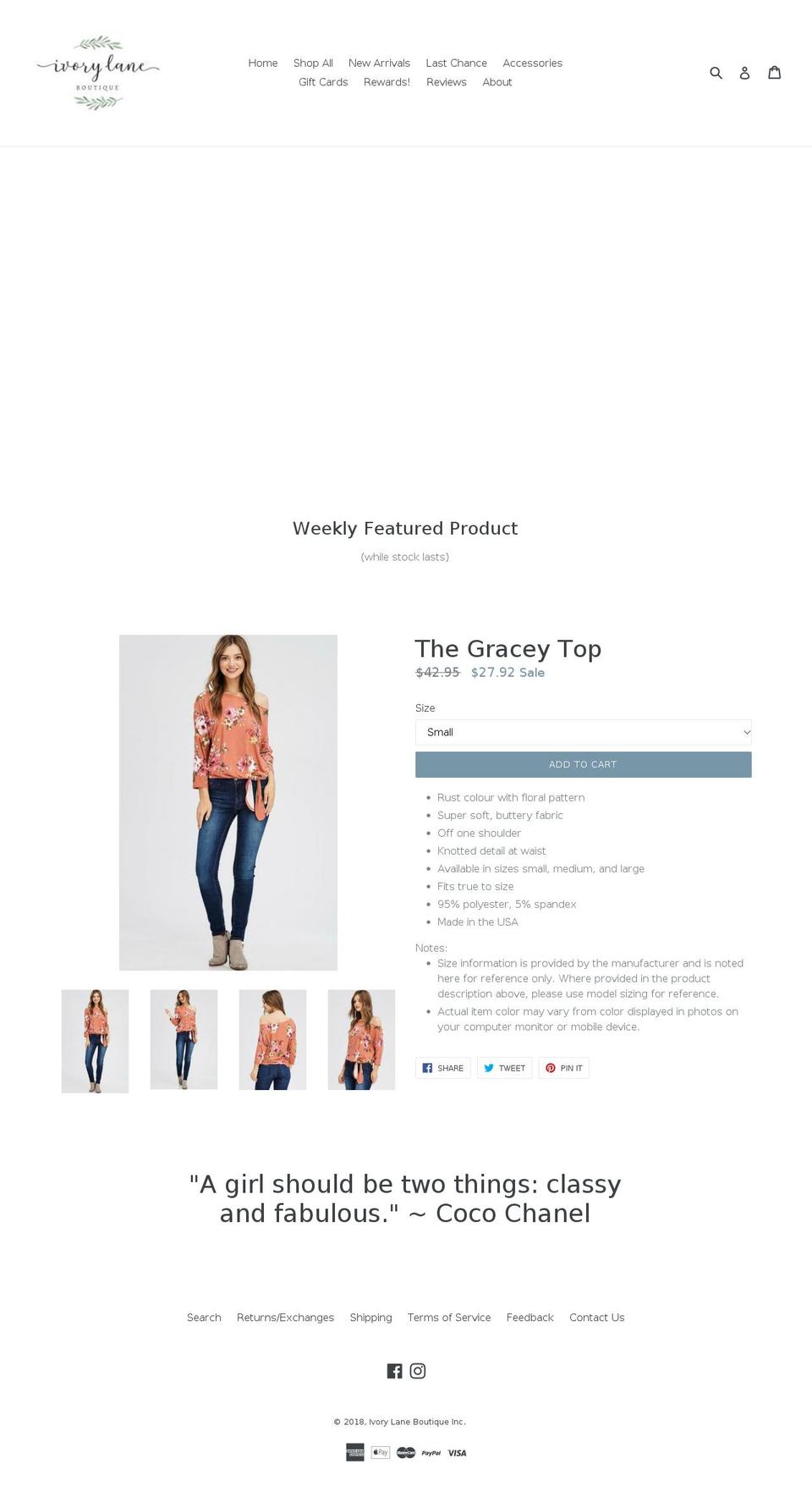 ivorylaneboutique.com — Shopify storefront screenshot