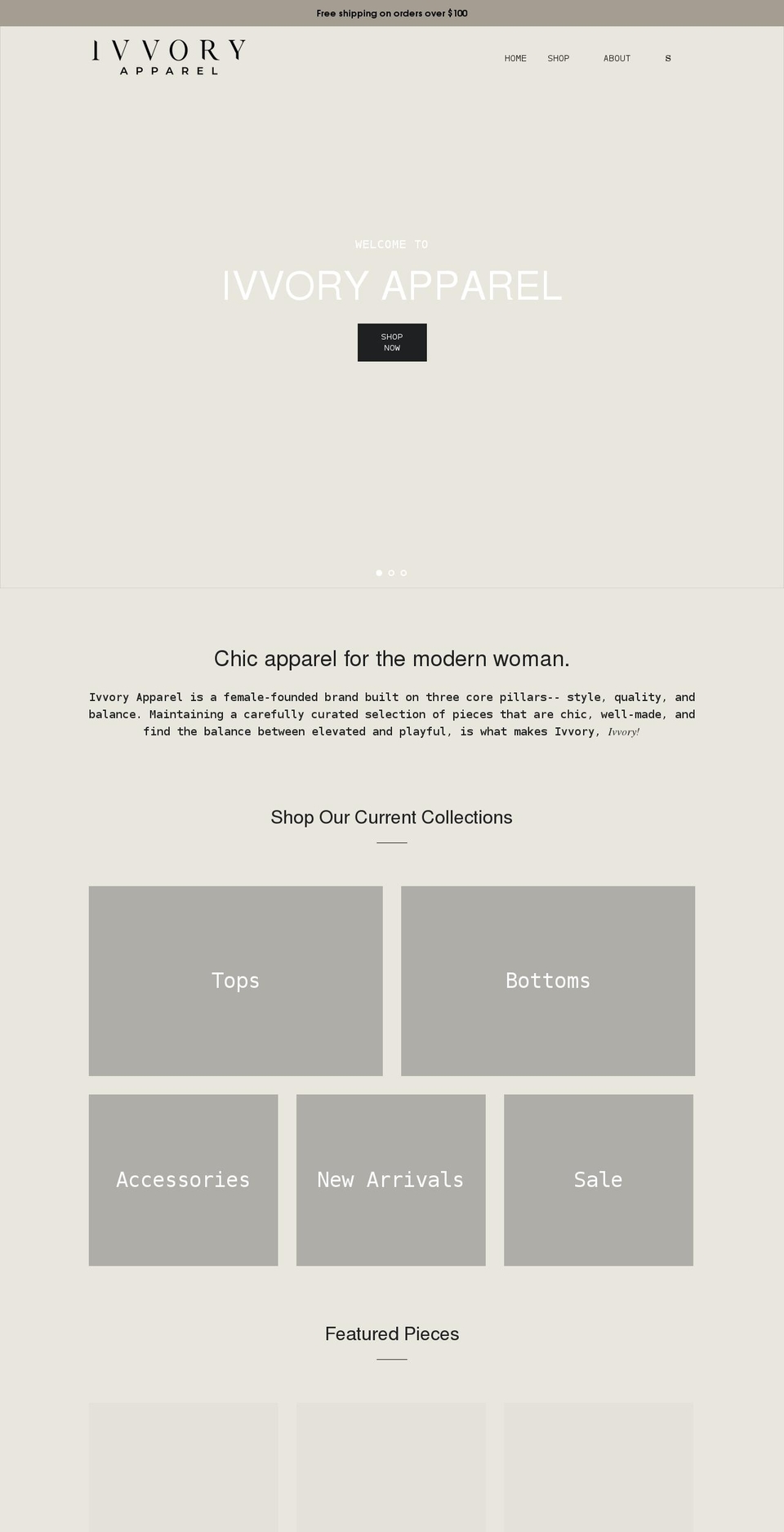 ivvory-apparel.com shopify website screenshot