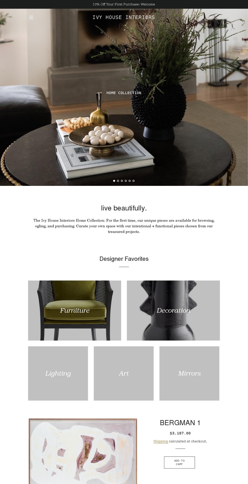 ivy-house-interiors.myshopify.com shopify website screenshot
