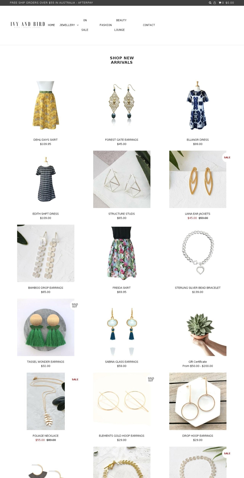ivyandbird.com.au shopify website screenshot