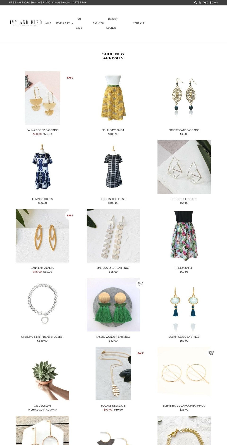 ivyandbird.com — Shopify storefront screenshot