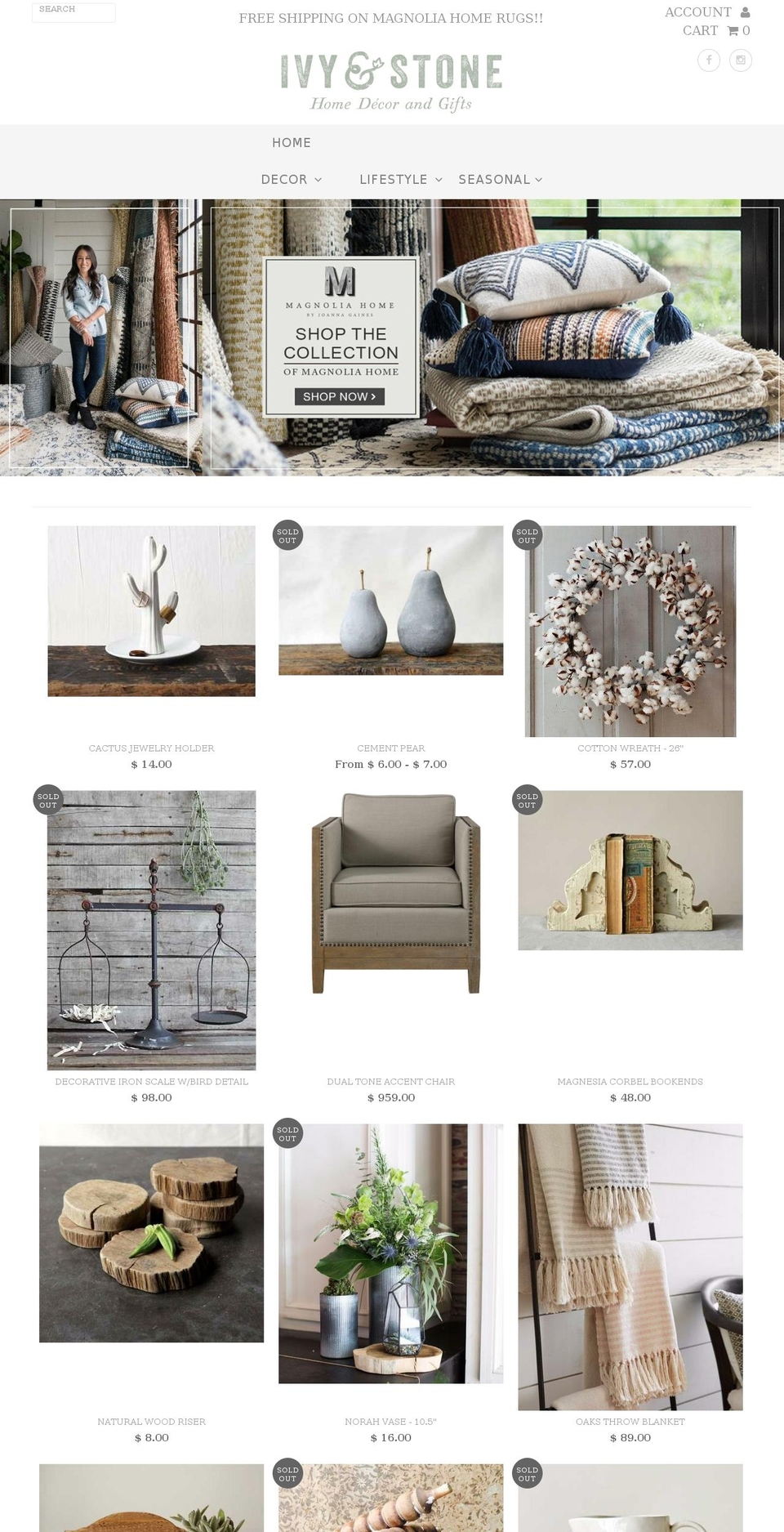 ivyandstonehome.com shopify website screenshot