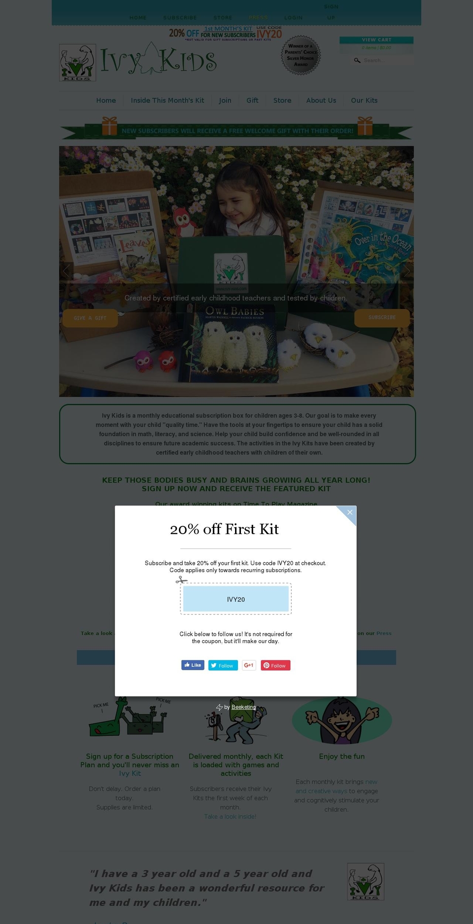 ivykidskits.com shopify website screenshot