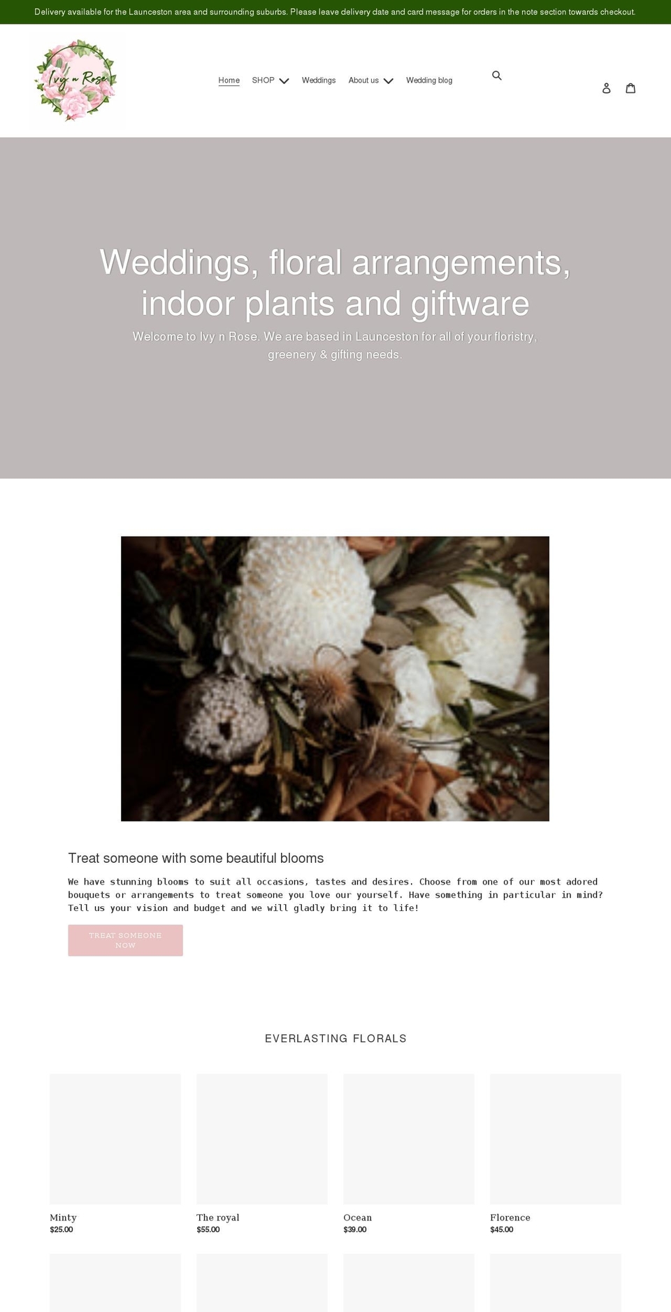 ivynroseflorist.com shopify website screenshot