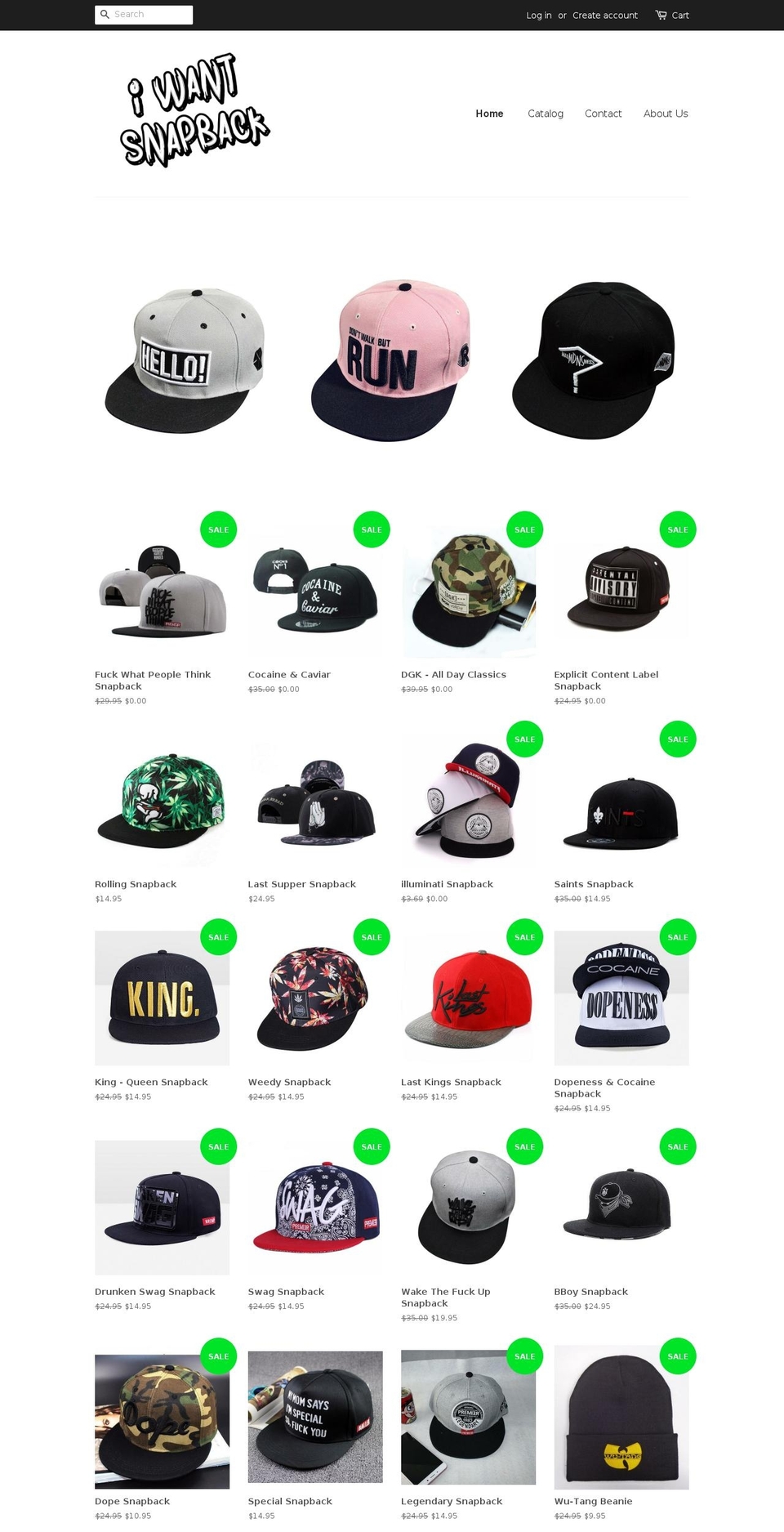 iwantsnapback.com — Shopify storefront screenshot